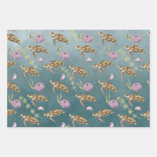 Meeresschildkröte unter einem tiefen Grünen Meer Geschenkpapier Set (Vorderseite 2)