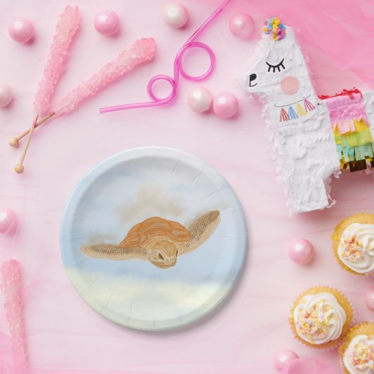 Meeresschildkröte unter Wasser. Pappteller (Party)