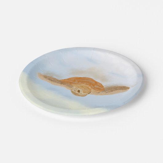 Meeresschildkröte unter Wasser. Pappteller (Schrägansicht)