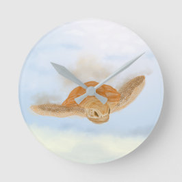 Meeresschildkröte unter Wasser. Runde Wanduhr