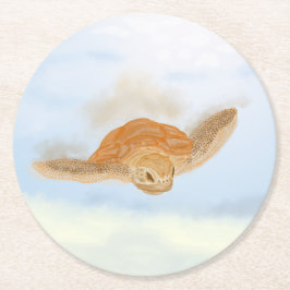 Meeresschildkröte unter Wasser. Runder Pappuntersetzer