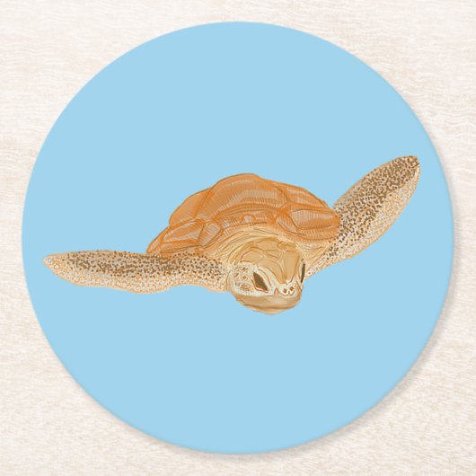 Meeresschildkröte unter Wasser - transparent. Runder Pappuntersetzer (Vorderseite)