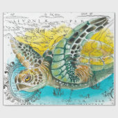 Meeresschildkröte Wasserfarbe Vintage Karte weiß Geschenkpapier (Flach)