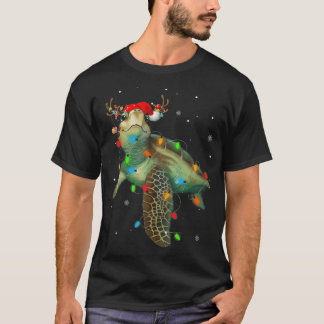 Meeresschildkröte Weihnachtslichter Lustiger Santa T-Shirt