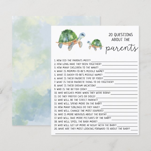 Meeresschildkröten - 20 Fragen zu den Eltern (Vorne/Hinten)