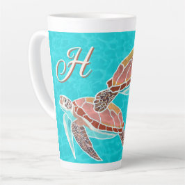 Meeresschildkröten Aqua Monogram Illustriert Milchtasse
