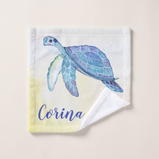 Meeresschildkröten-Aquarellmonogramm Waschlappen (Waschlappen)