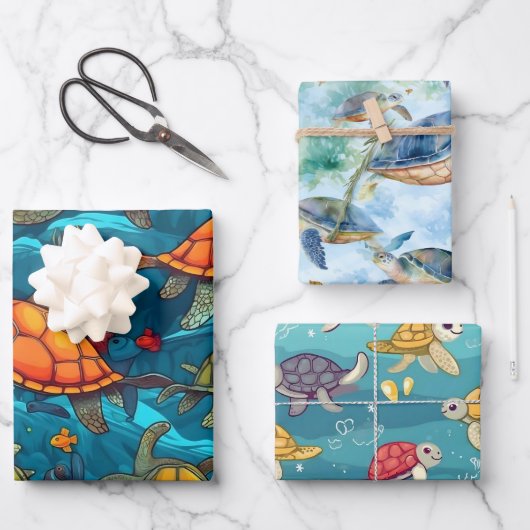 Meeresschildkröten auf See Geschenkpapier Set (Vorderseite)