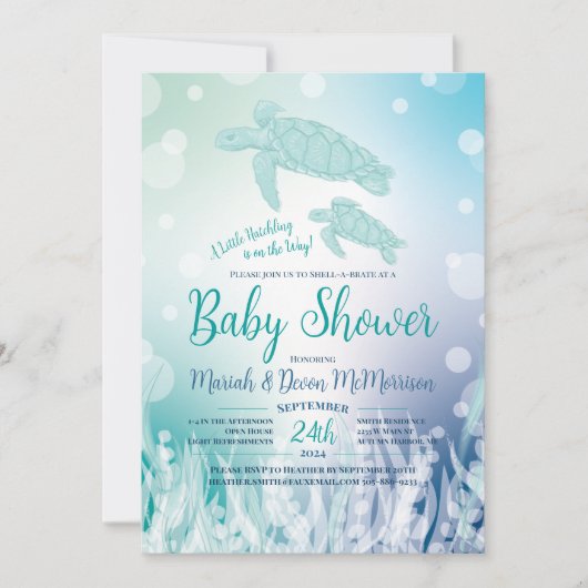 Meeresschildkröten-Babydusche unter dem Meer Einladung (Vorderseite)