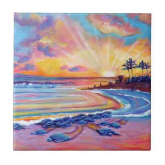 Meeresschildkröten bei Poipu Beach Sunset Fliese