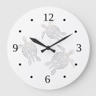 Meeresschildkröten Beige Zahlen an der weißen K Große Wanduhr