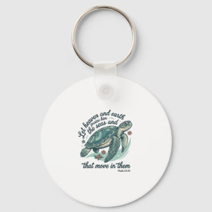 Meeresschildkröten-Bibelvers Vintage-Stich-Design_ Schlüsselanhänger