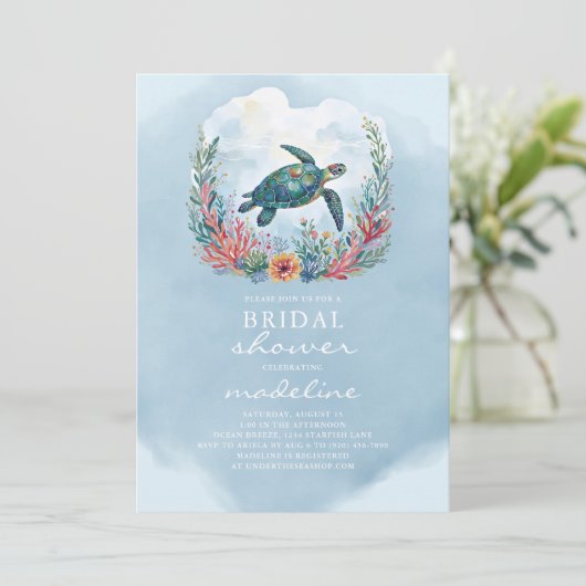 Meeresschildkröten-Brautparty Einladung (Stehend Vorderseite)