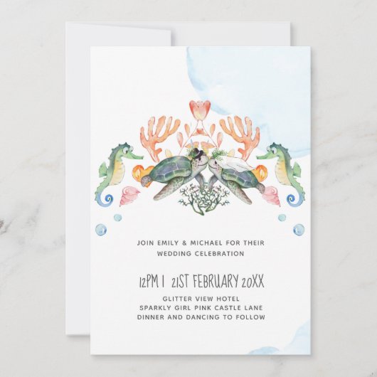 Meeresschildkröten, die Braut und Bräutigam einhei (Vorderseite)