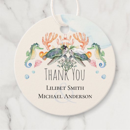 Meeresschildkröten, die Braut und Groom Favo fühle Geschenkanhänger (Vorderseite)