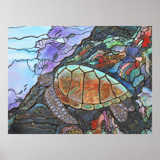 Meeresschildkröten, die von einem Korallenriff sch Poster (Vorne)