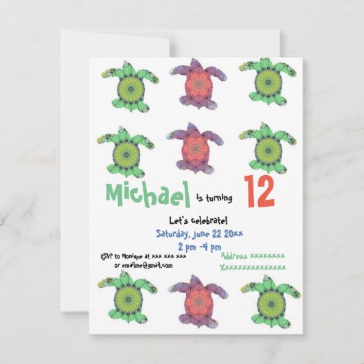 Meeresschildkröten, Einladung zum Geburtstag (Vorderseite)