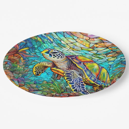 Meeresschildkröten-Farbglas Pappteller (Schrägansicht)