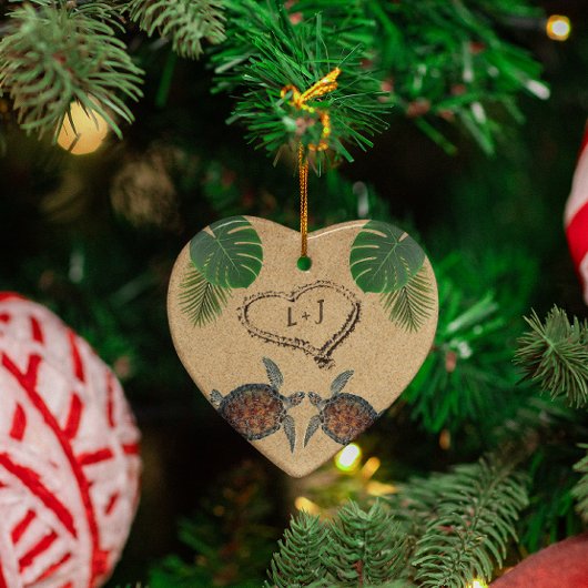 Meeresschildkröten - Herz und Palmen Keramik Ornament