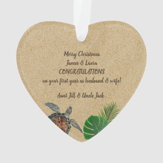 Meeresschildkröten - Herz und Palmen Personalisier Ornament (Rückseite)