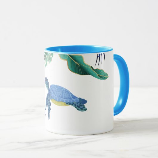 Meeresschildkröten Hochzeitblauer Gelb Tasse (VorderseiteRechts)