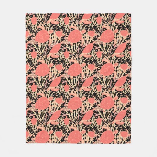 Meeresschildkröten Korallenriff Muster Schwarzer O Fleecedecke (Vorderseite)