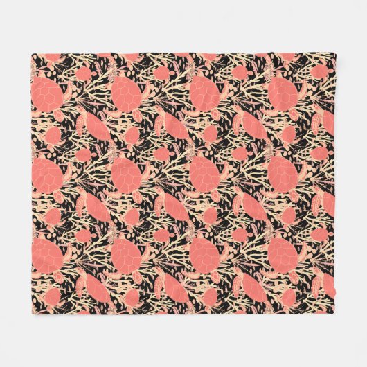 Meeresschildkröten Korallenriff Muster Schwarzer O Fleecedecke (Vorderseite (Horizontal))