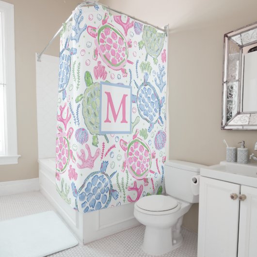 Meeresschildkröten Küstenmeer Monogramm Duschvorhang (Beispiel)