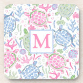 Meeresschildkröten Küstenmeer Monogramm Getränkeuntersetzer (Vorderseite)