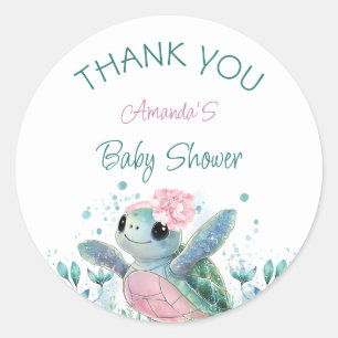 Meeresschildkröten-Mädchen-Baby-Shower-Dankeschön Runder Aufkleber