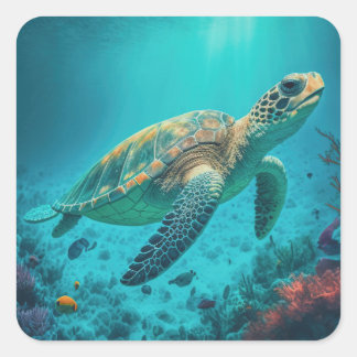 Meeresschildkröten Meeres-Meeresleben Strand Natur Quadratischer Aufkleber
