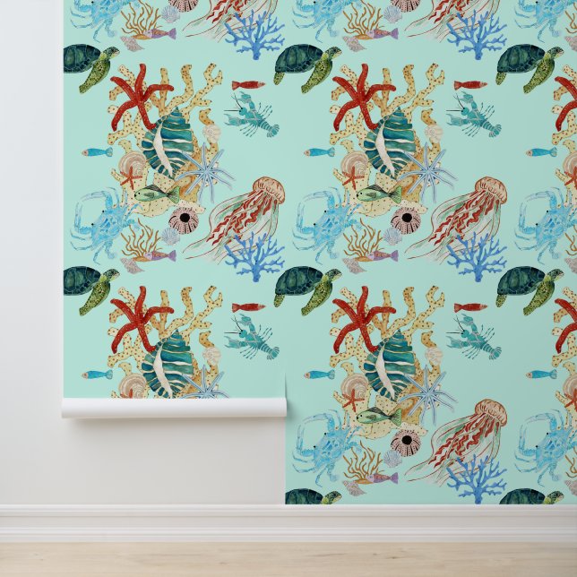 Meeresschildkröten-Meeresraubkrebs Tapete (Anwendung)