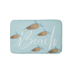 Meeresschildkröten mit "Beach"-Text Badematte