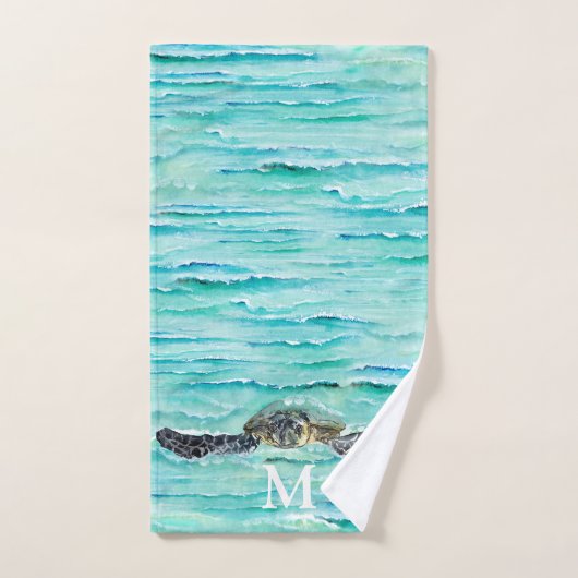 Meeresschildkröten-Monogramm Badhandtuch Set (Handtuch)
