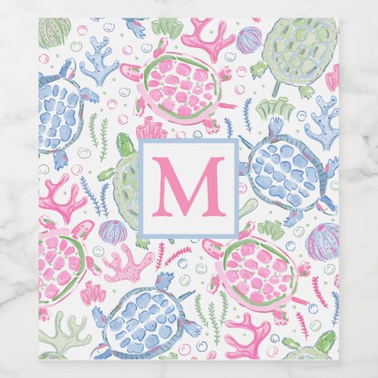 Meeresschildkröten-Monogramm Weinetikett (Einzelnes Label)