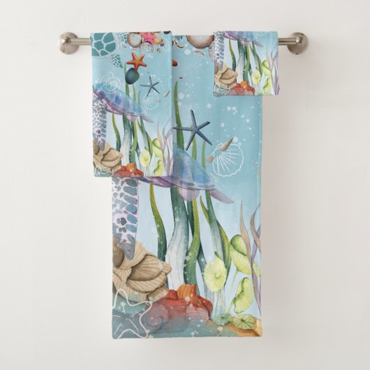 Meeresschildkröten, Muscheln, Flora und Fauna Badhandtuch Set (Insitu)