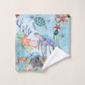 Meeresschildkröten, Muscheln, Flora und Fauna Badhandtuch Set (Waschlappen)