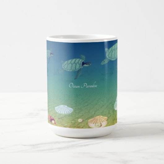 Meeresschildkröten, Muscheln, Perlen und Kalligrap Kaffeetasse (Mittel)