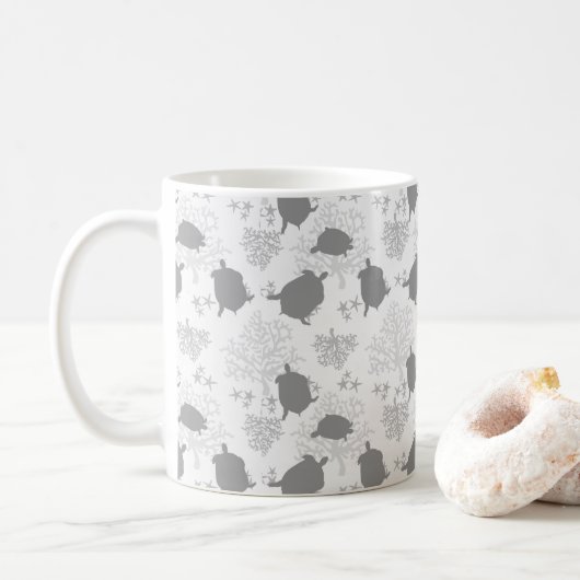 Meeresschildkröten Muster Grau Art Kaffeetasse (Mit Donut)