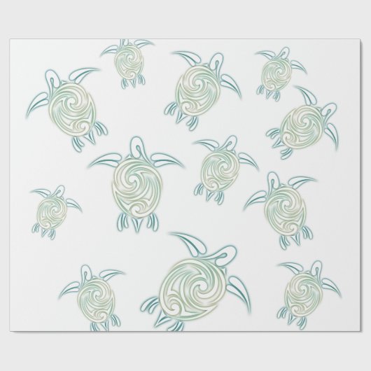 Meeresschildkröten-Muster Weiß Grün Geschenkpapier (Flach)