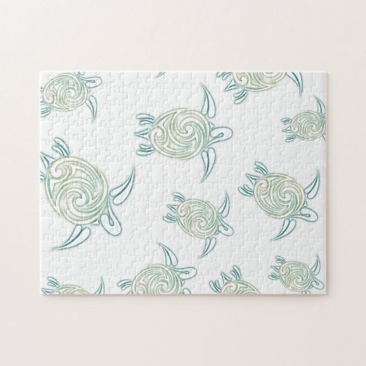 Meeresschildkröten-Muster Weiß Grün Puzzle (Horizontal)