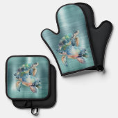 Meeresschildkröten Ofenhandschuh & Topflappen-Set (Vorderseite/Rückseite)