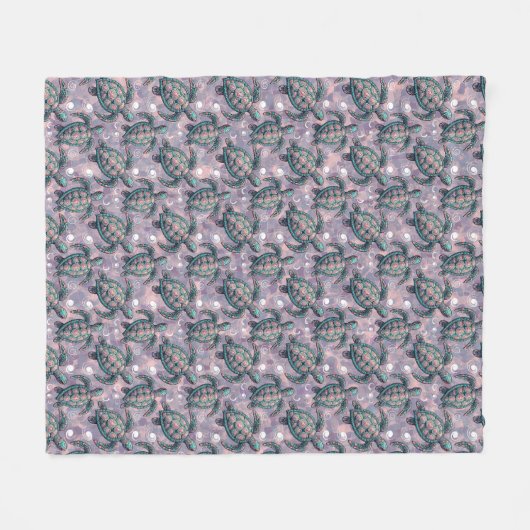 Meeresschildkröten-Ozeanmuster Fleecedecke (Vorderseite (Horizontal))