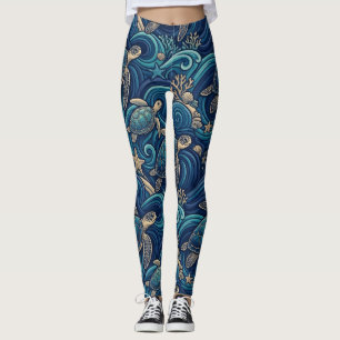 Meeresschildkröten, Palmen und Wellen Muster Leggings