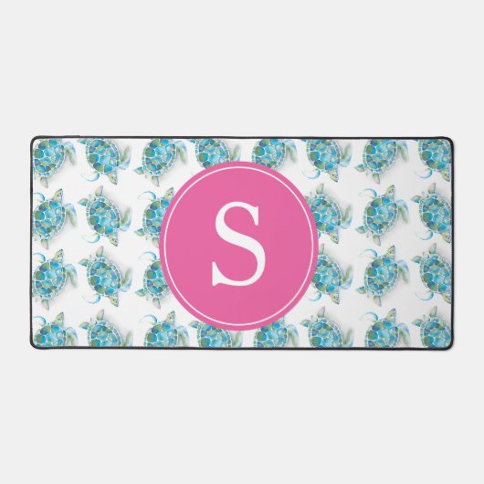Meeresschildkröten-Rosa-Monogramm-Dormdekor Schreibtischunterlage (Vorderseite)