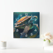 Meeresschildkröten Schwimmen im Ozean Quadratische Wanduhr (Zuhause)