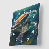 Meeresschildkröten Schwimmen im Ozean Quadratische Wanduhr (Winkel)