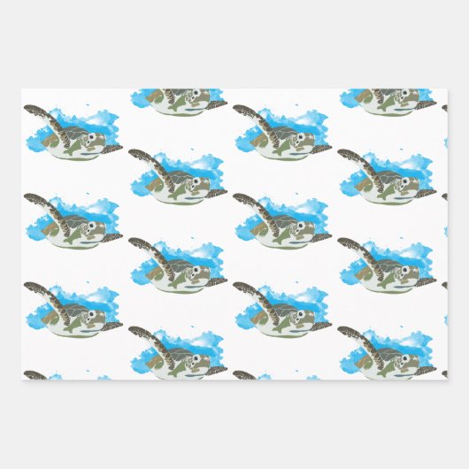 Meeresschildkröten schwimmen in Aquarellfarben Geschenkpapier Set (Vorderseite)