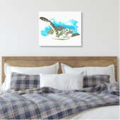 Meeresschildkröten schwimmen in Aquarellfarben Leinwanddruck (Insitu (Schlafzimmer))