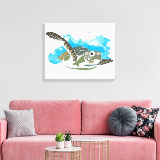 Meeresschildkröten schwimmen in Aquarellfarben Leinwanddruck (Insitu (Wohnzimmer))